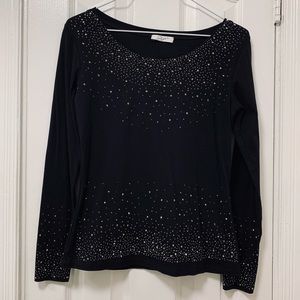 Grey rhinestone long sleeve top🖤💎 S/M